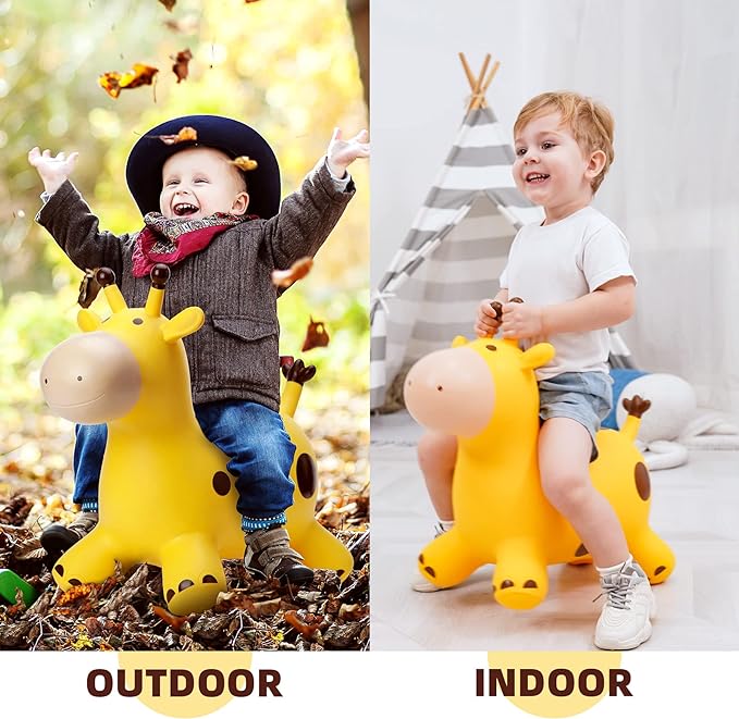 Cheval Sauteur Girafe l Animal Gonflable Skippy jusqu'à 50 kg l Jouets Extérieurs pour Enfants à partir de 2 ans De Speelgoed Koning