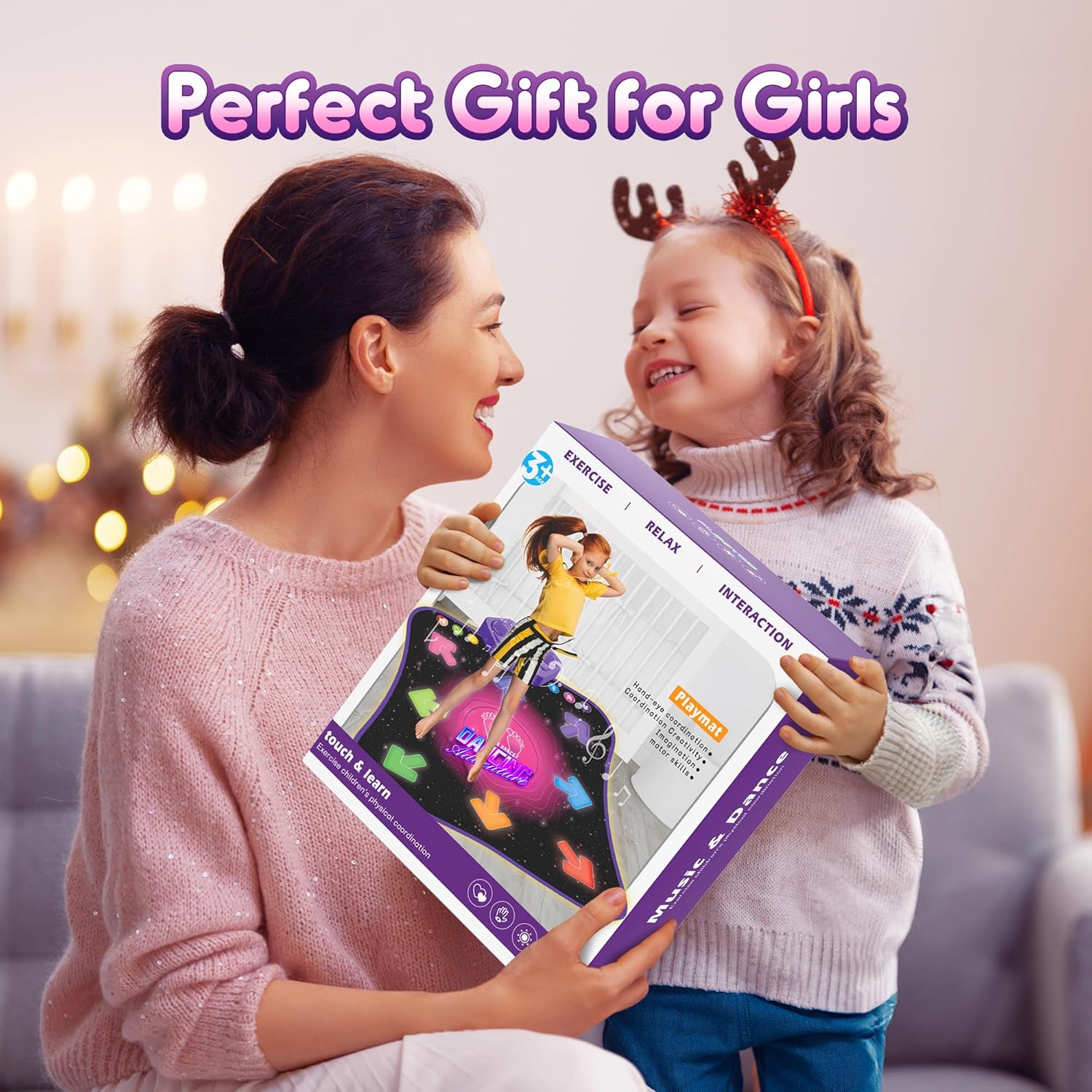 Tapis de Danse Électronique Bluetooth pour Enfants 3-12 Ans - Tapis de Jeu Musical Lumineux 6 Boutons avec 5 Modes - Cadeau Anniversaire Noël Fille