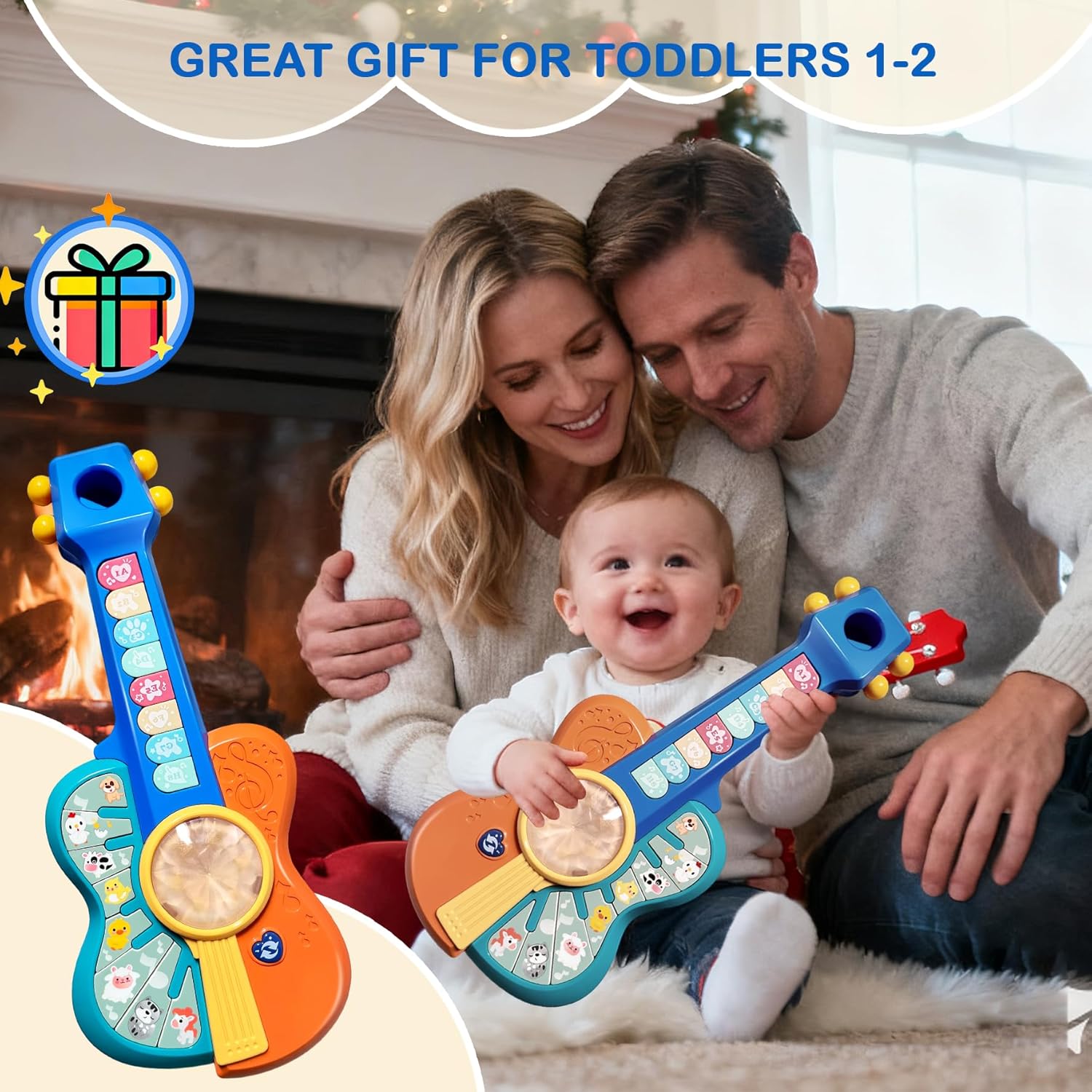 Guitare Musicale pour Bébé 1-2 Ans - Jouet Éducatif avec Lumières et Sons pour Garçons et Filles - Cadeau Interactif pour Tout-Petits