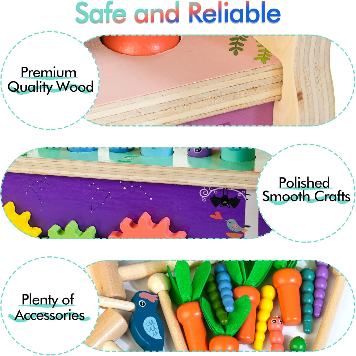 Jouet Montessori en bois avec Xylophone, Pic, Jeu de récolte de carottes, Cadeau d'activités éducatives pour les enfants de 1 à 4 ans. AmtreenOfficial