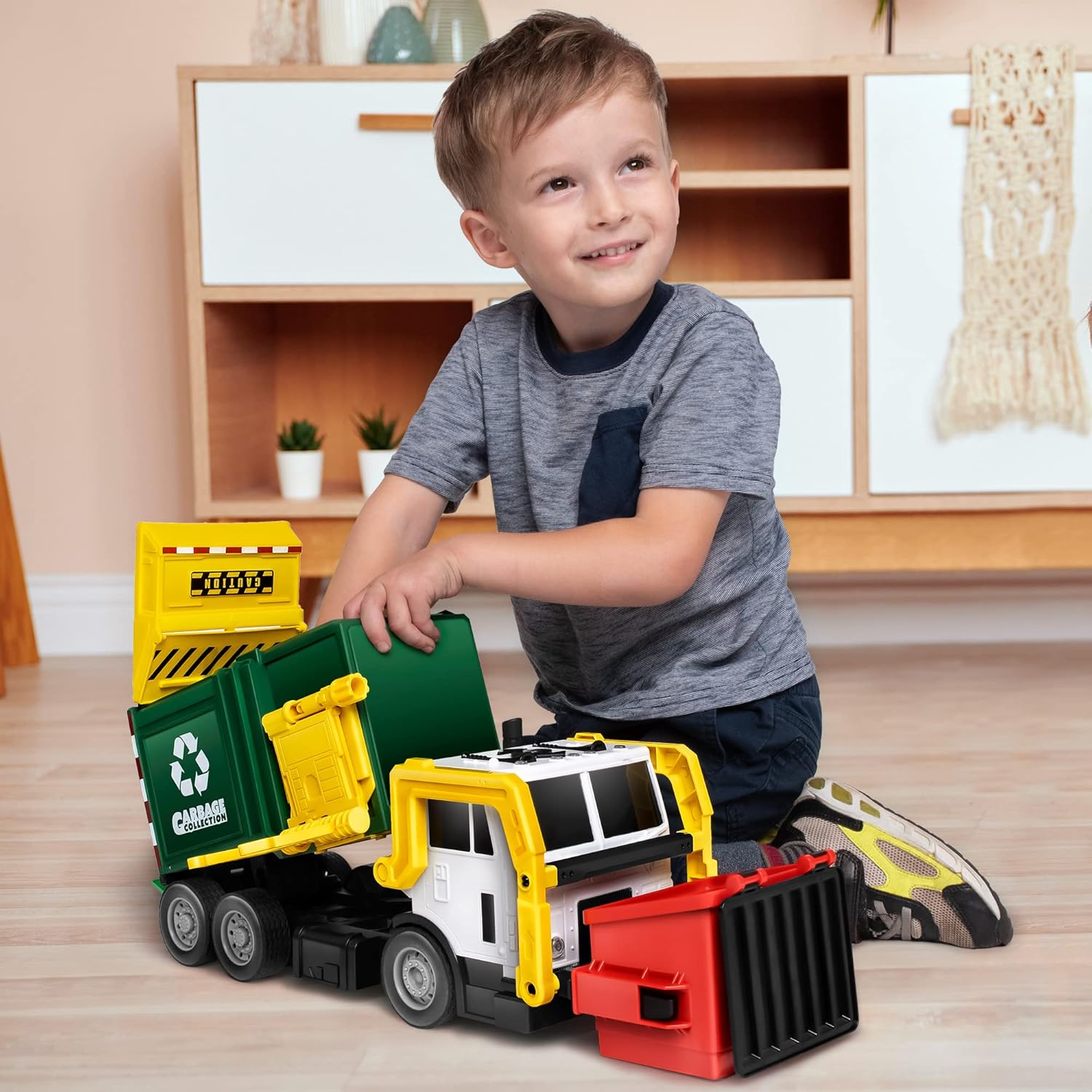 Grand ensemble de jouets camion-poubelle | Propulsé par friction, bacs à ordures, cartes d'apprentissage | Fun éducatif pour enfants King of Toys