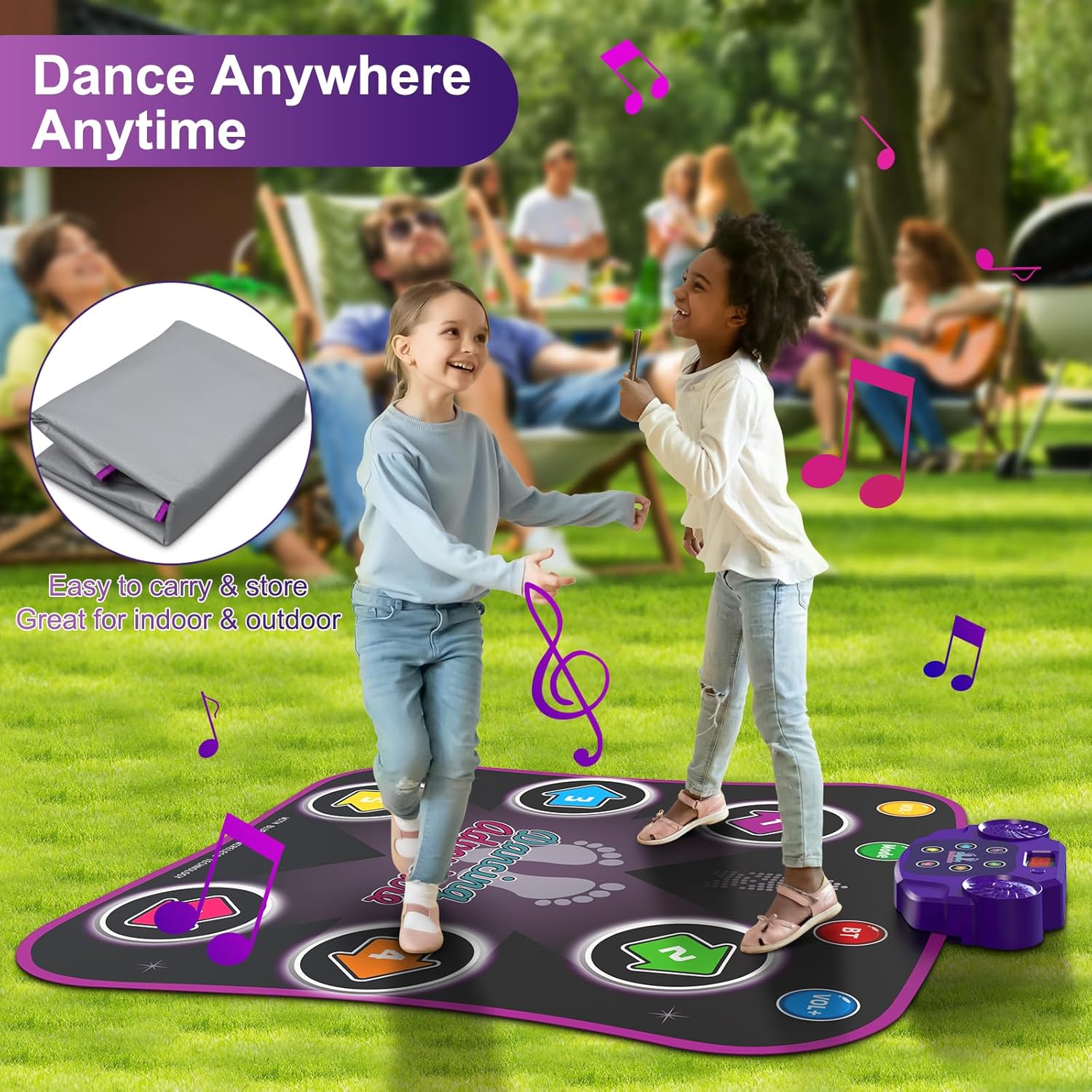 Tapis de Danse Électronique Bluetooth pour Enfants 3-12 Ans - Tapis de Jeu Musical Lumineux 6 Boutons avec 5 Modes - Cadeau Anniversaire Noël Fille