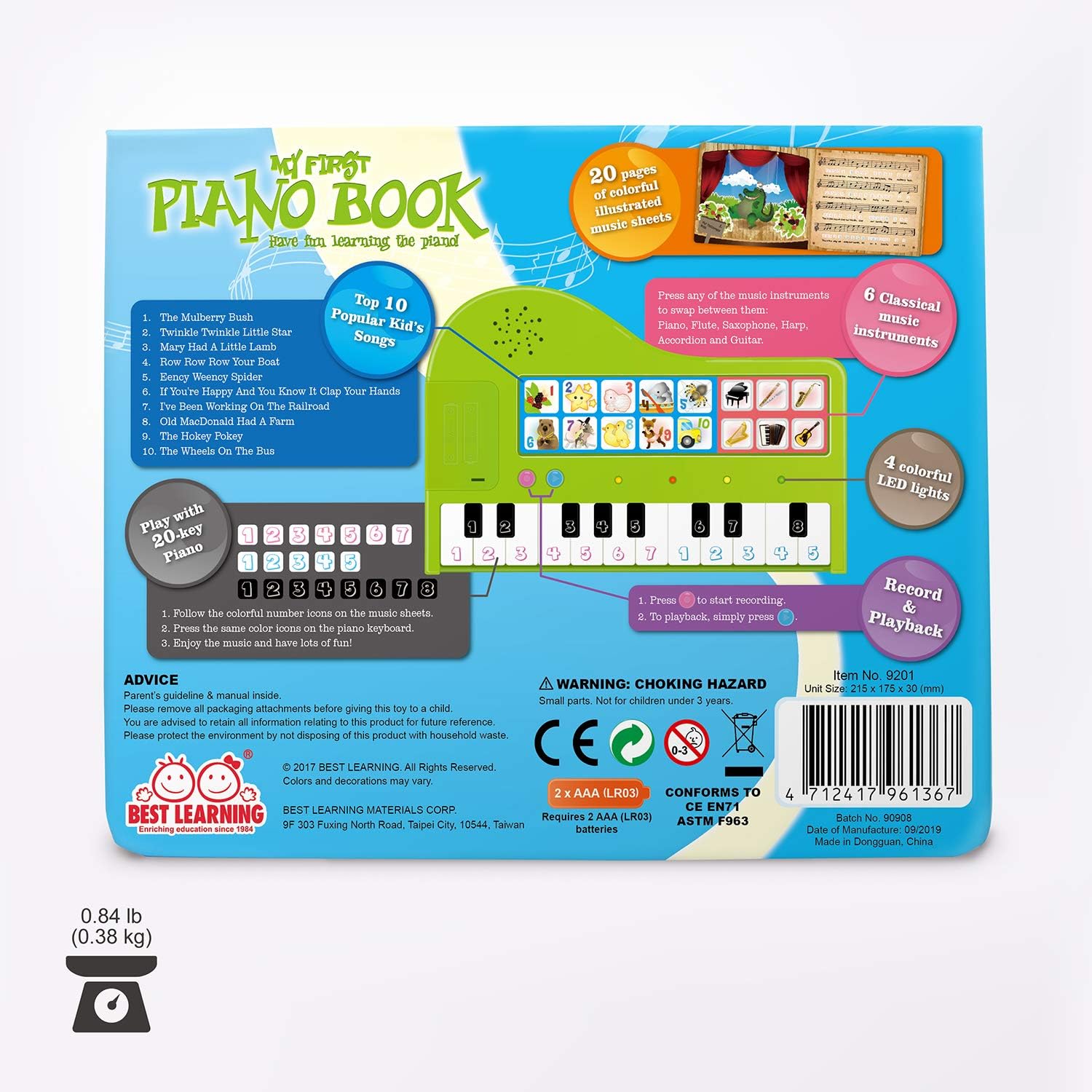 Mon premier livre de piano | Jouet éducatif pour les 3-5 ans | Cadeau amusant d'apprentissage musical pour garçons et filles