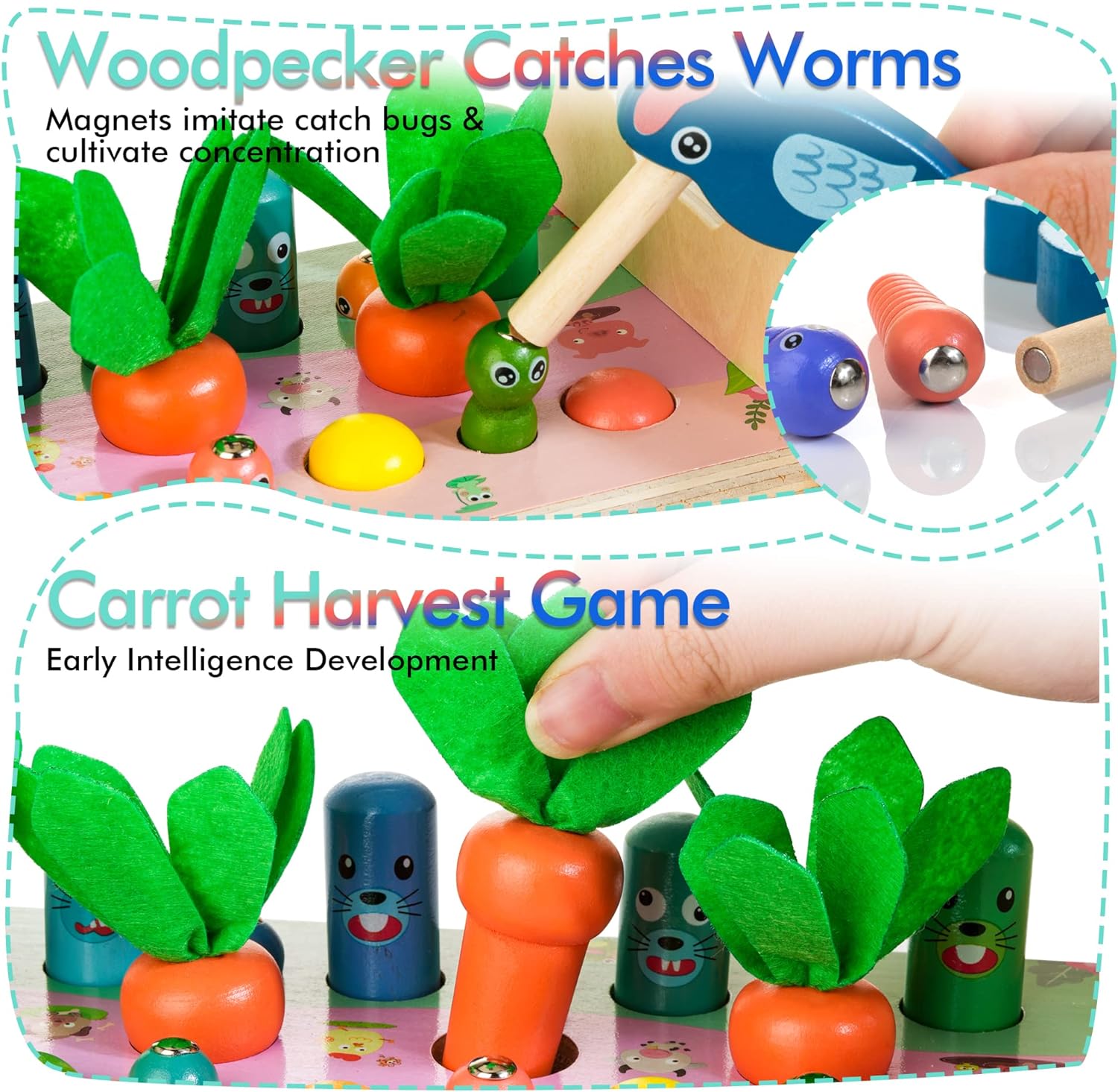 Jouet Montessori en bois avec Xylophone, Pic, Jeu de récolte de carottes, Cadeau d'activités éducatives pour les enfants de 1 à 4 ans. AmtreenOfficial