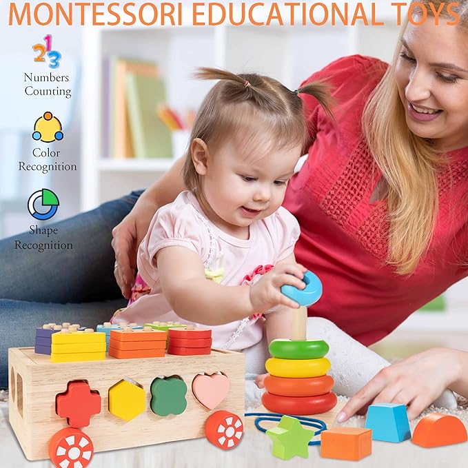 Anneaux de tri et d'empilage des formes pour bébé l Jouets Montessori à partir de 6 mois De Speelgoed Koning