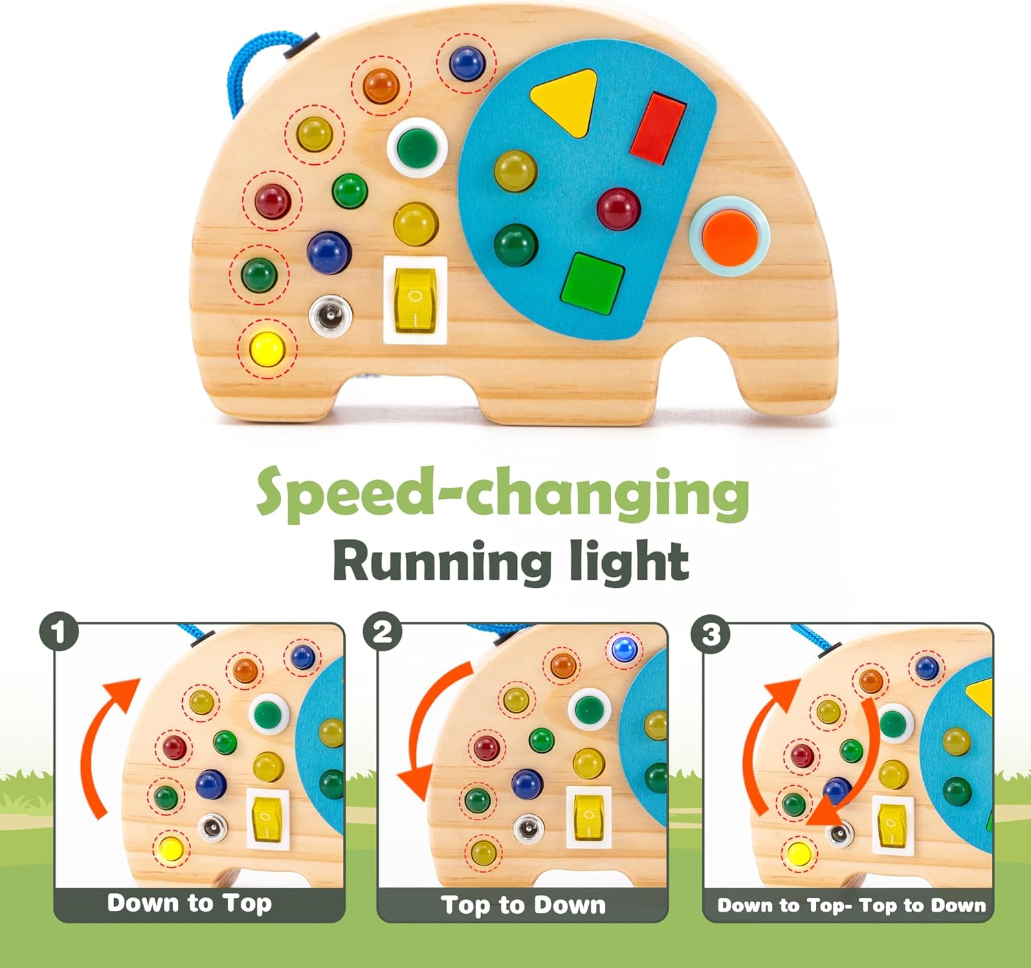 Tableau d'Activités Éléphant pour Tout-Petits | Jouet Sensoriel Montessori avec Interrupteur Lumineux en Bois King of Toys