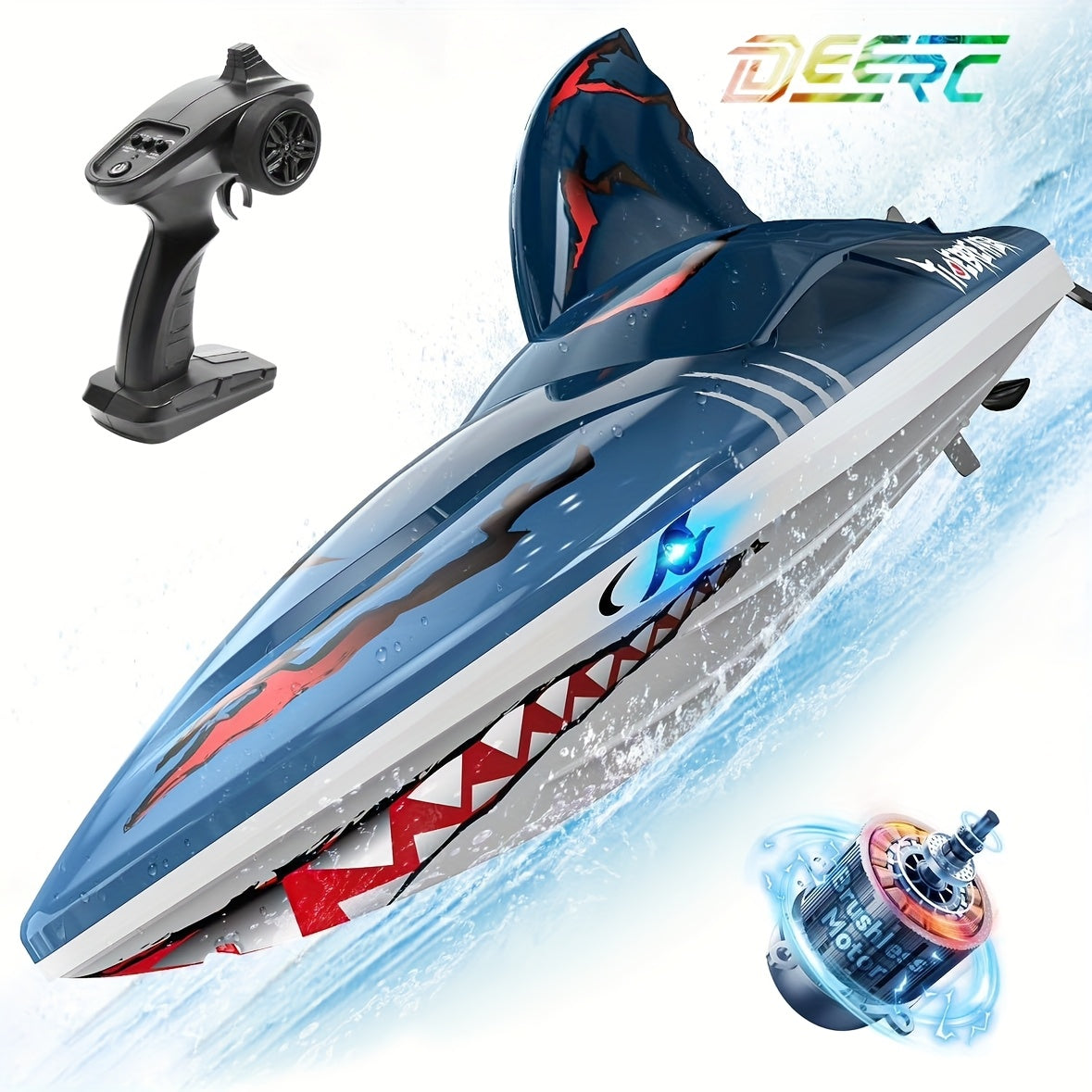 SharkWave Bateau RC 30KM/H – Moteur brushless ultra-rapide avec LED, jouet de course étanche 2.4GHz