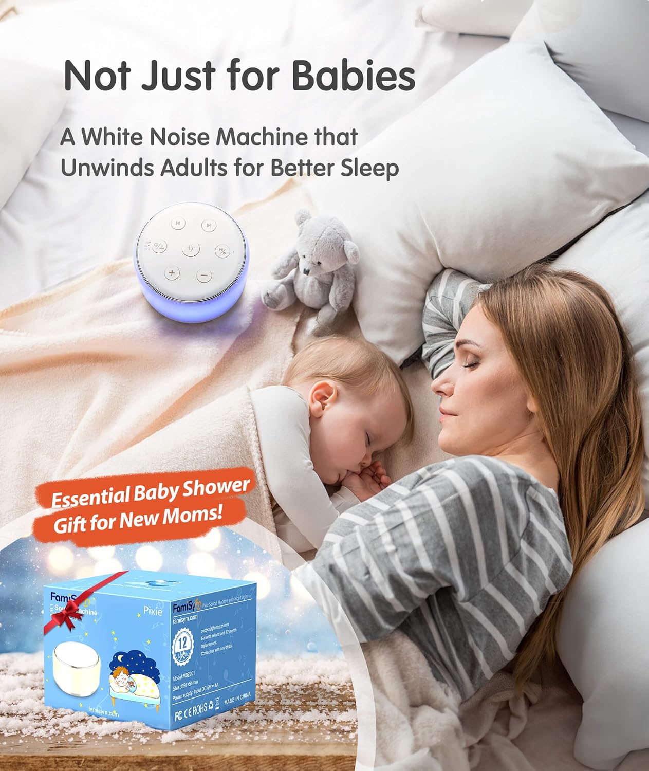 Machine à Bruit Blanc Rechargeable pour Bébé et Adulte - Veilleuse Musique 34 Sons Apaisants - Aide au Sommeil Portable pour Voyage et Maison