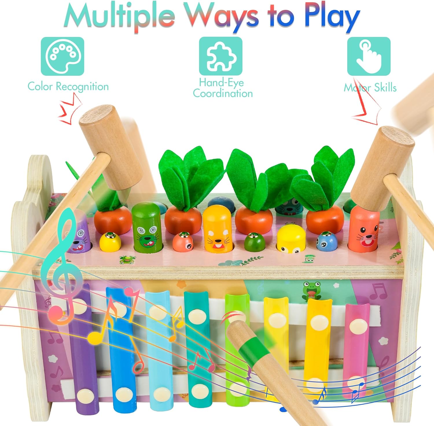 Jouet Montessori en bois avec Xylophone, Pic, Jeu de récolte de carottes, Cadeau d'activités éducatives pour les enfants de 1 à 4 ans. AmtreenOfficial