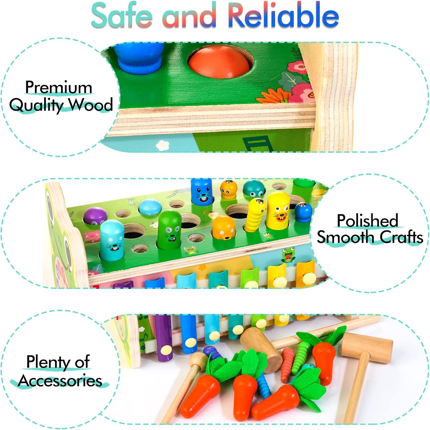 Jouet Montessori en bois avec Xylophone, Pic, Jeu de récolte de carottes, Cadeau d'activités éducatives pour les enfants de 1 à 4 ans. AmtreenOfficial