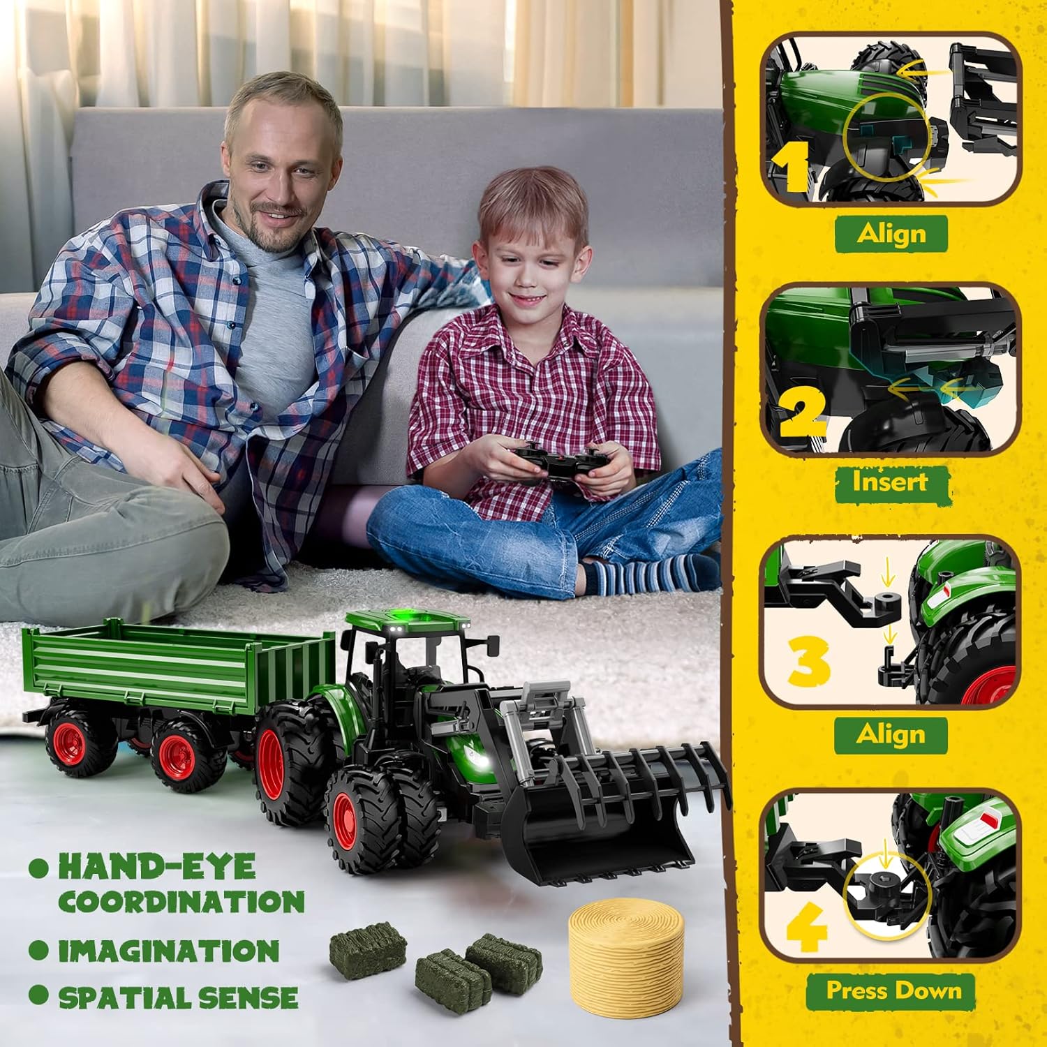 Tracteur Télécommandé | Ensemble de Tracteur et Remorque RC Jouet de Ferme Métal pour Enfants de 3 à 9 Ans King of Toys