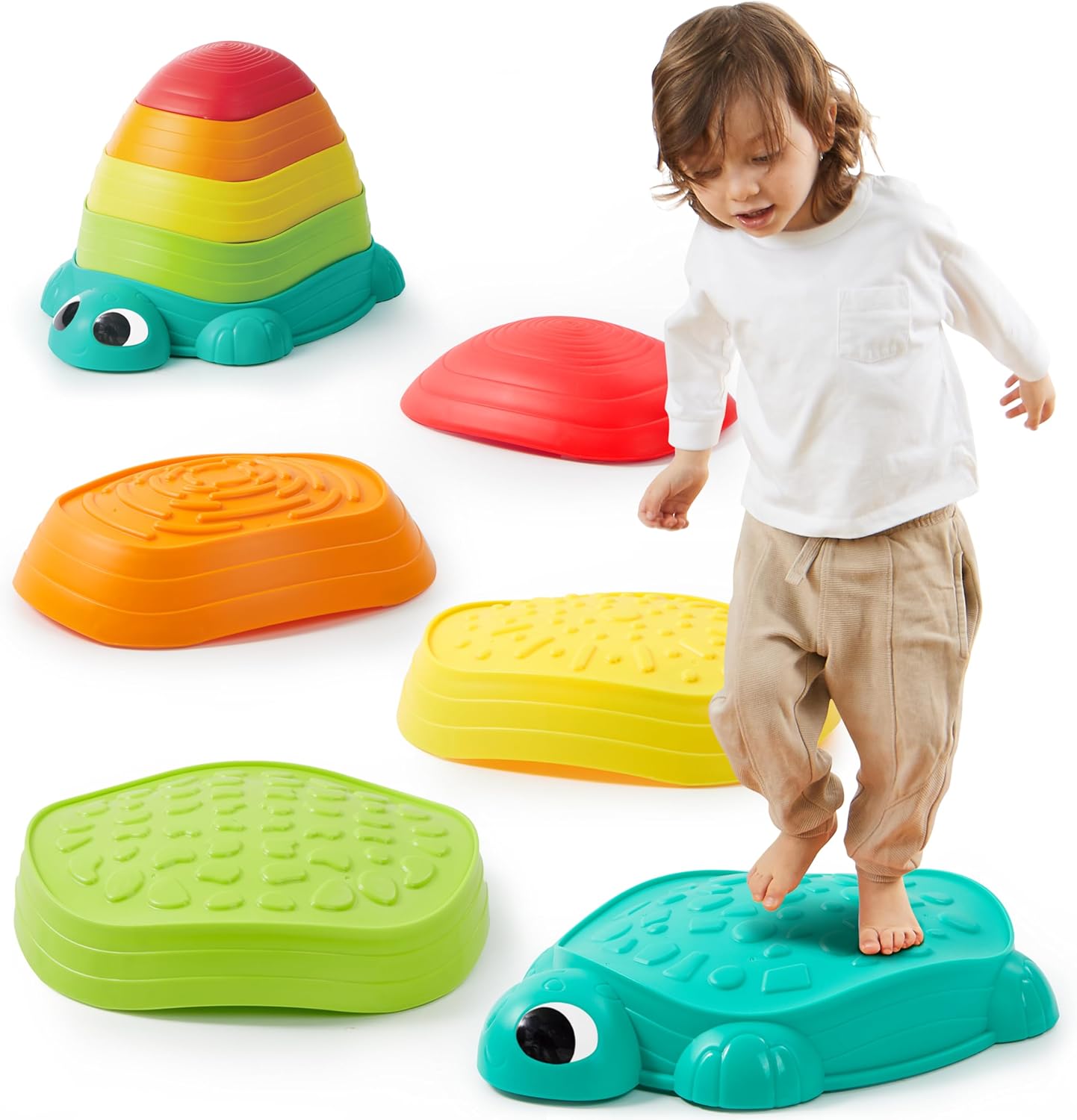 Lot de 5 tapis d’équilibre tortue | Tapis de saut parcours d’obstacles pour enfants 3+ ans, jeu intérieur et extérieur King of Toys