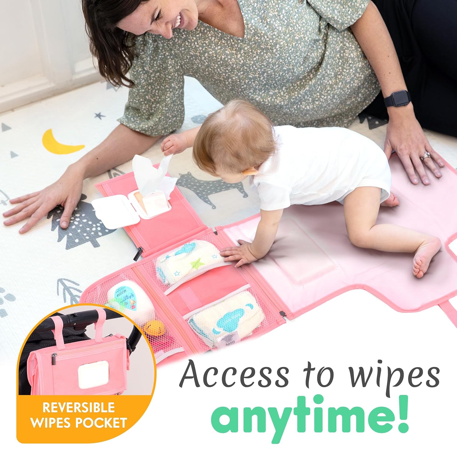Matelas à Langer Portable Pliable pour Bébé - Kit de Voyage 3-en-1 avec Poches et Tapis à Langer Imperméable pour Nouveau-Né