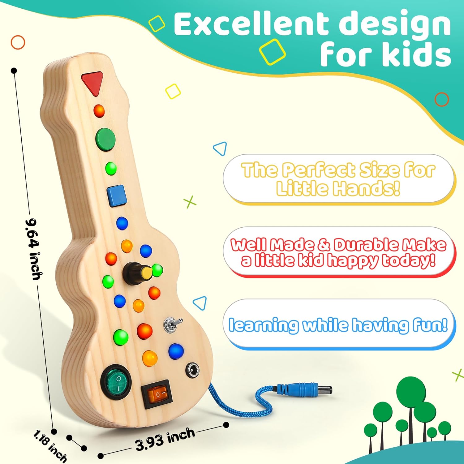 Tableau d'Activités Éléphant pour Tout-Petits | Jouet Sensoriel Montessori avec Interrupteur Lumineux en Bois King of Toys