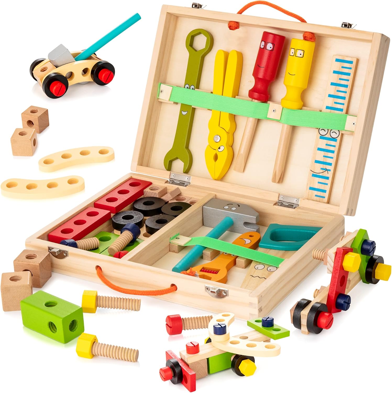 Kit d'Outils en Bois Montessori pour Enfants | Boîte à Outils et Stickers DIY, Jeu de Construction Éducatif STEM pour Enfants de 3 à 7 Ans