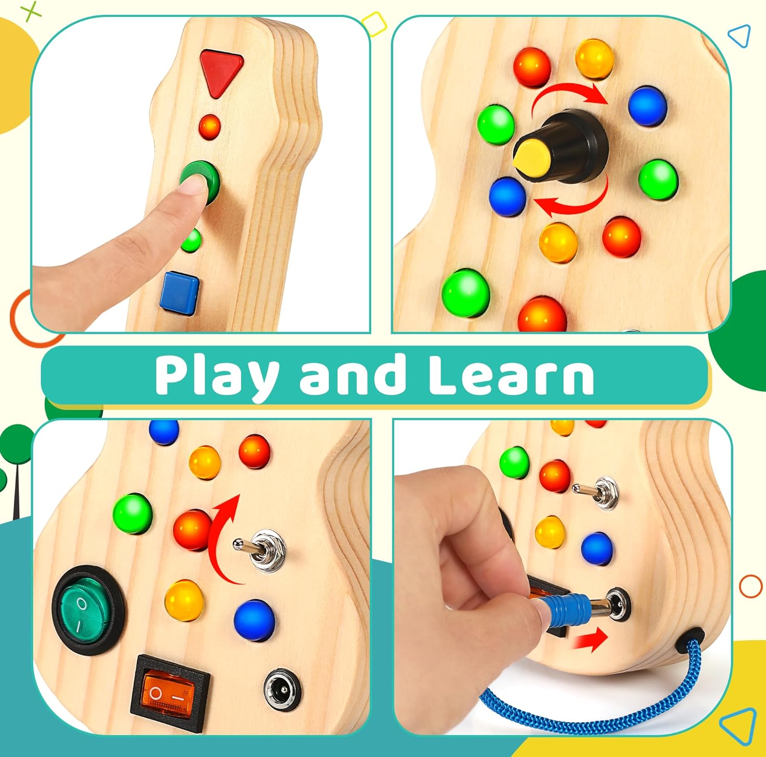 Tableau d'Activités Éléphant pour Tout-Petits | Jouet Sensoriel Montessori avec Interrupteur Lumineux en Bois King of Toys