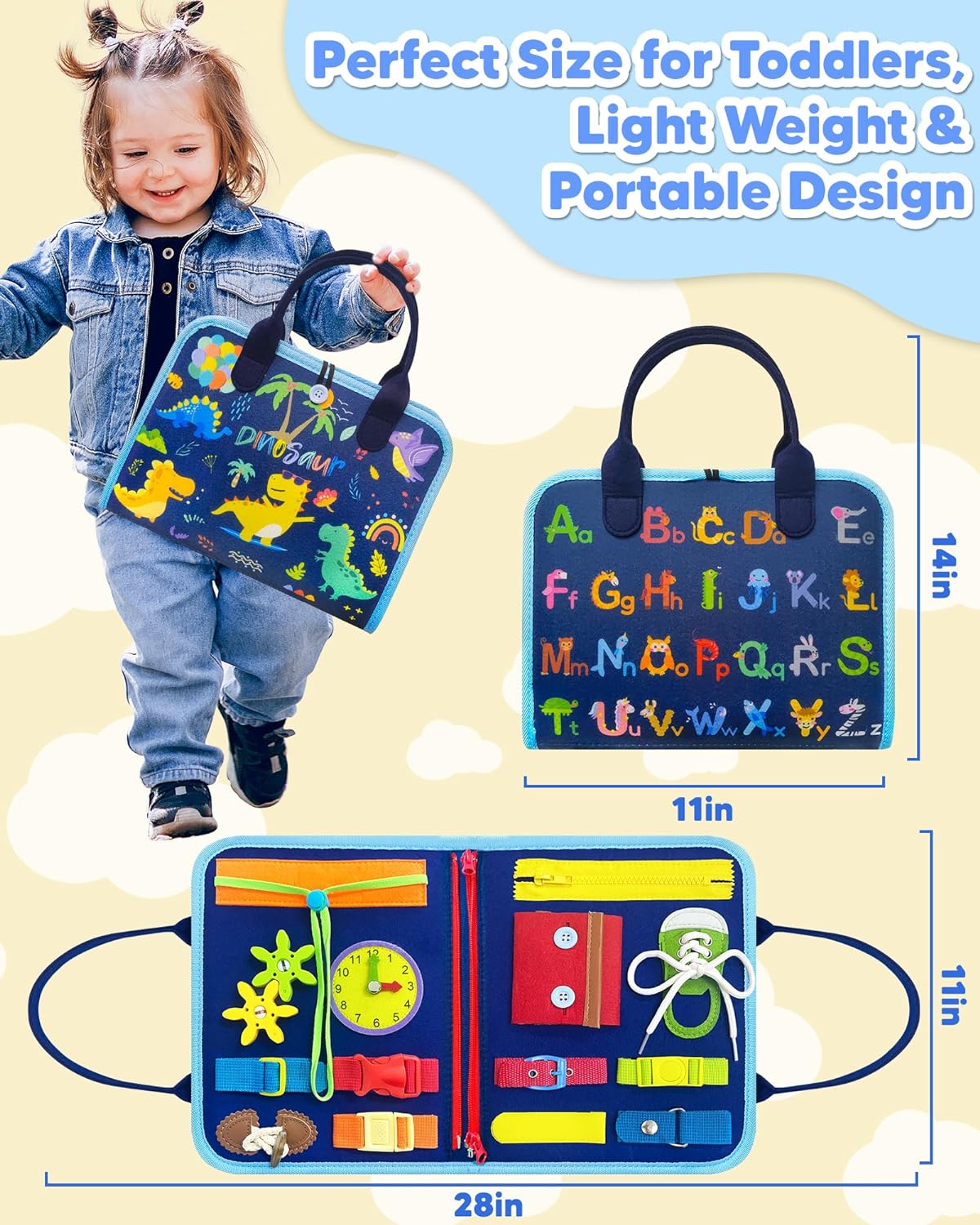 Sac à Jouets Blue Busy Board - Jouets Montessori à partir de 6 mois