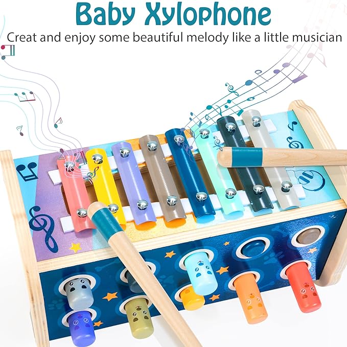 Jeu de marteau en bois Jouets Montessori l 12+ mois l Filles et garçons De Speelgoed Koning
