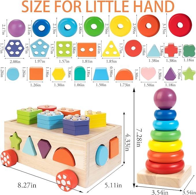 Anneaux de tri et d'empilage des formes pour bébé l Jouets Montessori à partir de 6 mois De Speelgoed Koning