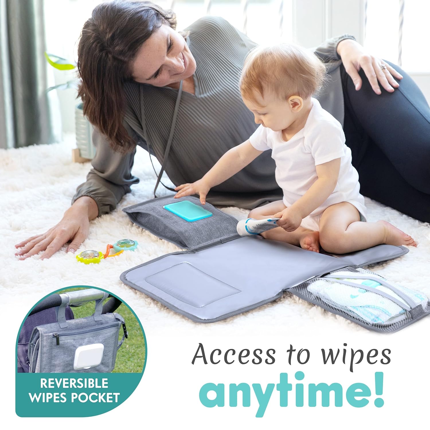 Matelas à Langer Portable Pliable pour Bébé - Kit de Voyage 3-en-1 avec Poches et Tapis à Langer Imperméable pour Nouveau-Né