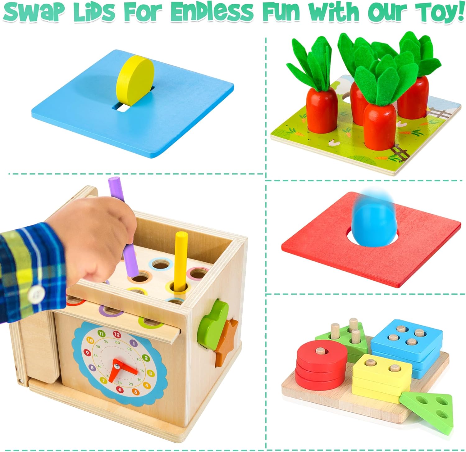 Kit de Jeu en Bois Montessori pour Bébé | Jouet 8-en-1 d’Empilage et de Tri de Formes pour Garçons et Filles King of Toys