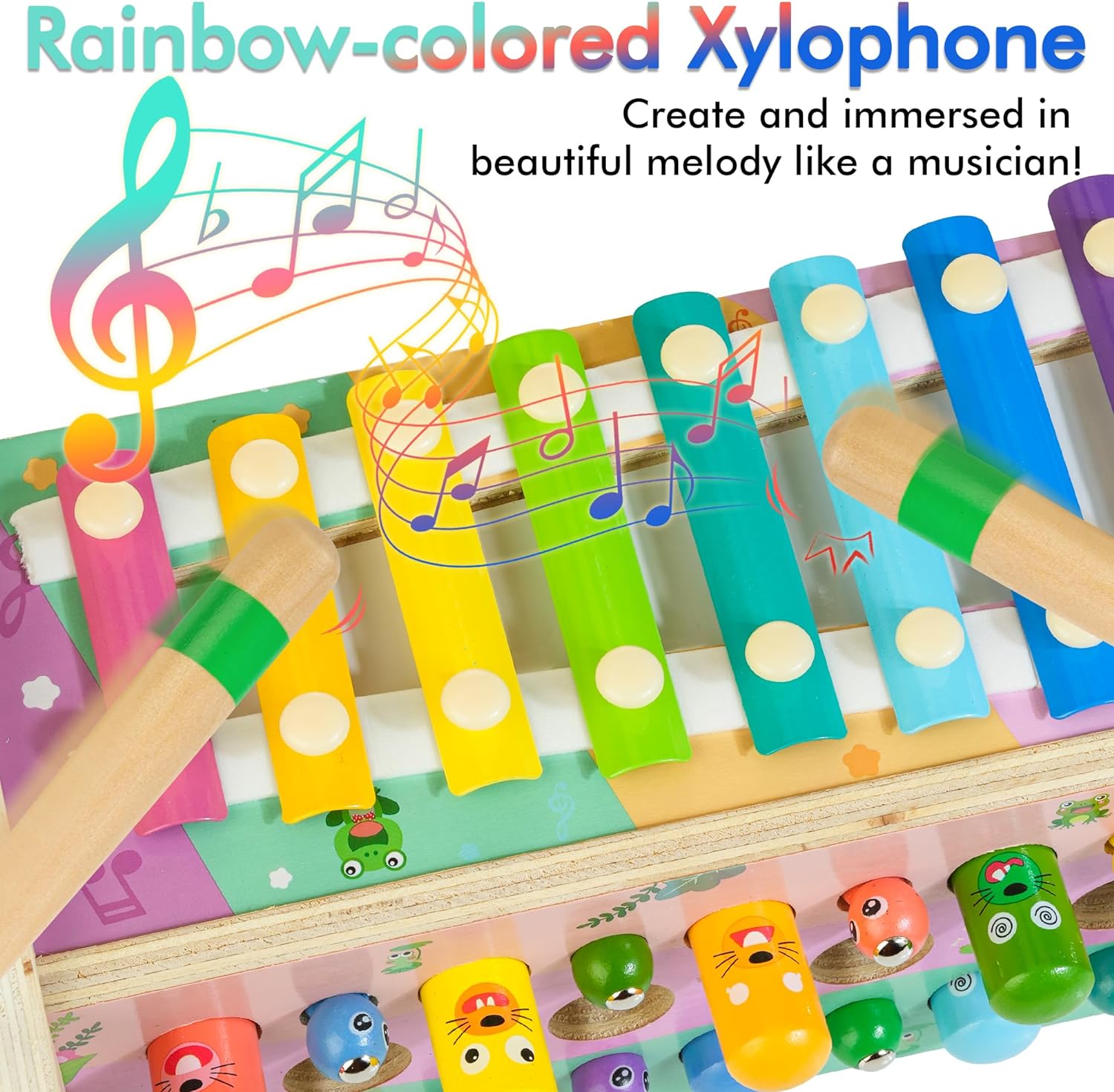 Jouet Montessori en bois avec Xylophone, Pic, Jeu de récolte de carottes, Cadeau d'activités éducatives pour les enfants de 1 à 4 ans. AmtreenOfficial