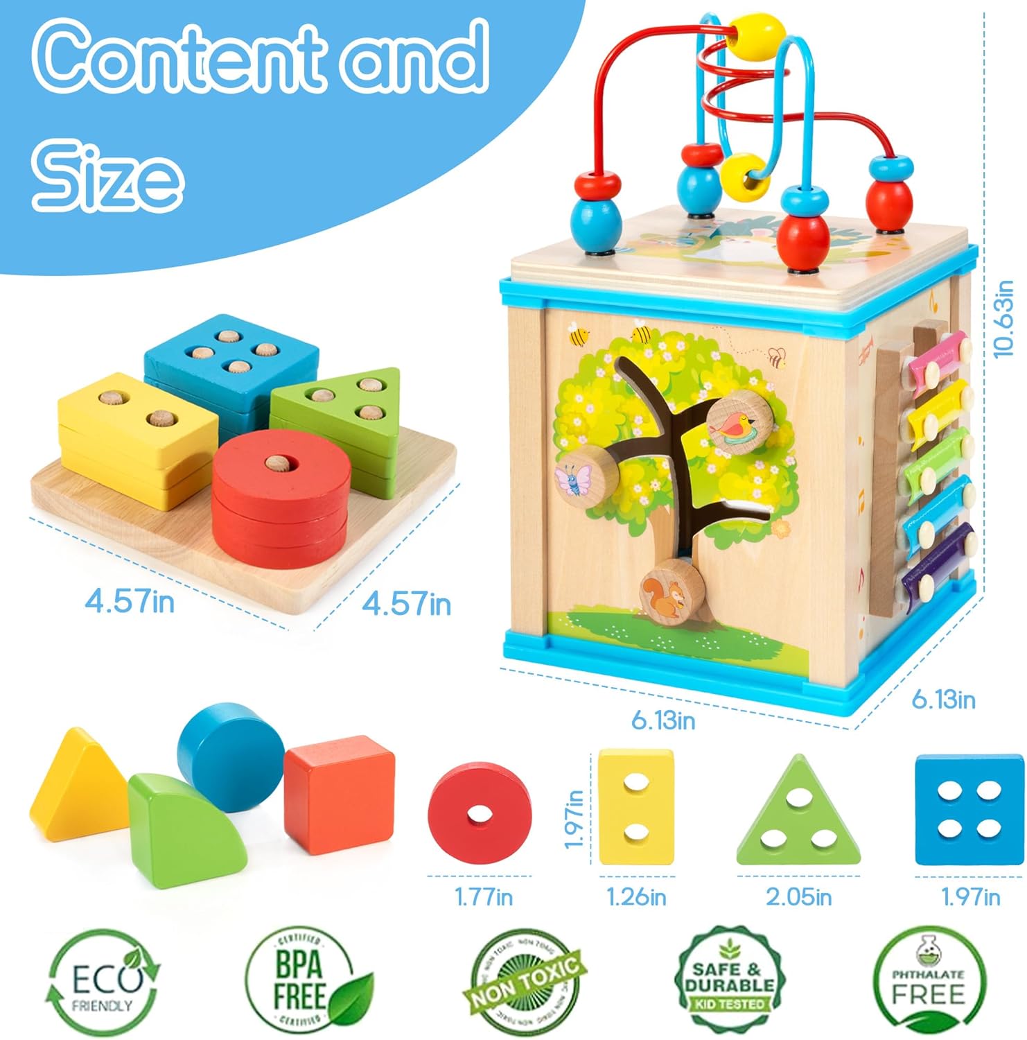 Cube d'Activités en Bois 7-en-1 pour Bébé 1 An et Plus - Jouet Montessori Éducatif pour Tout-Petits Garçons et Filles - Cadeau d'Anniversaire Idéal
