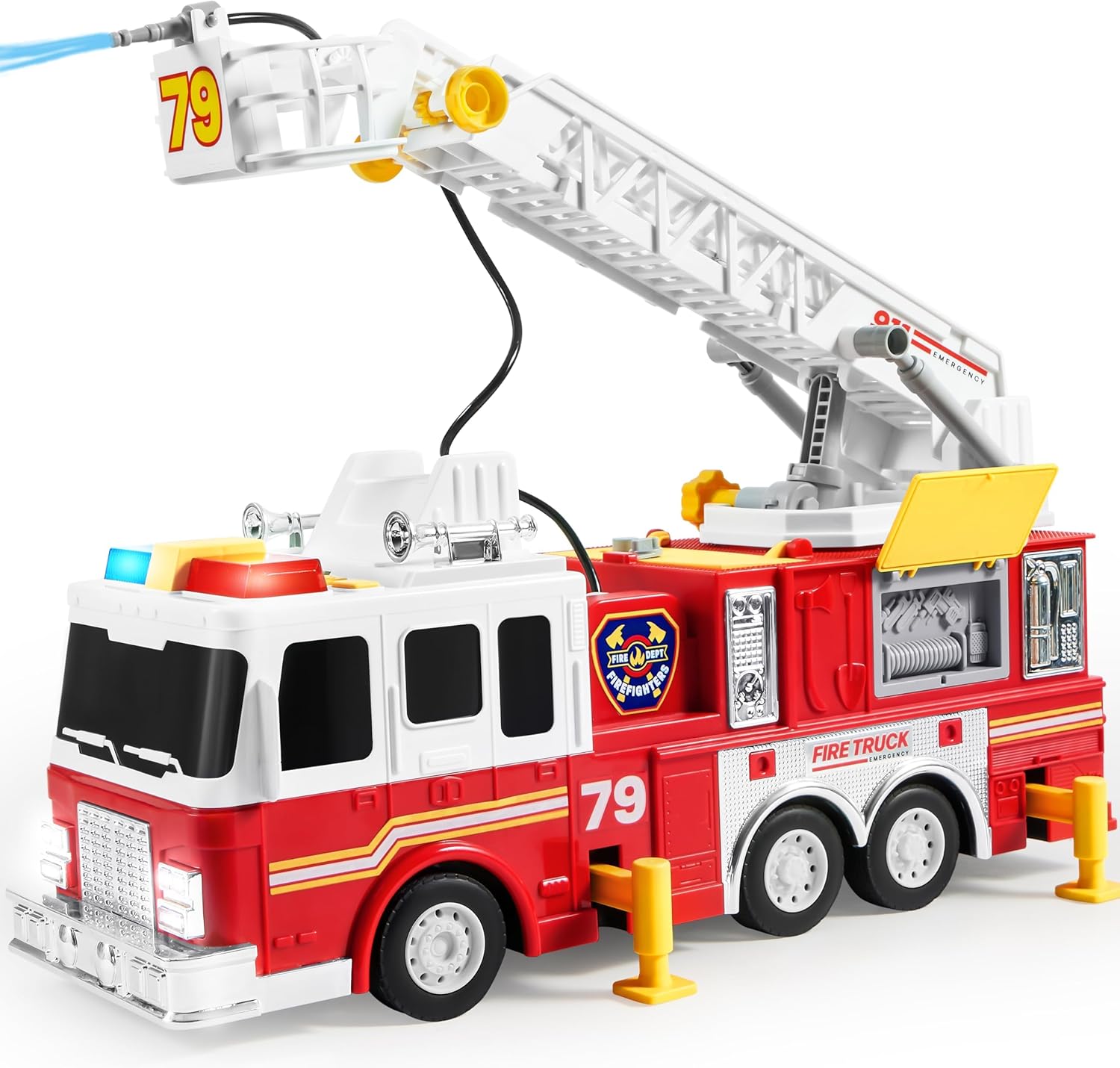 Jouet Camion de Pompiers Extra Large | Échelle de 33 Pouces avec Lumières & Sirènes Réalistes | Camion de Pompiers pour Enfants 3+ | Cadeau de Noël et Anniversaire King of Toys
