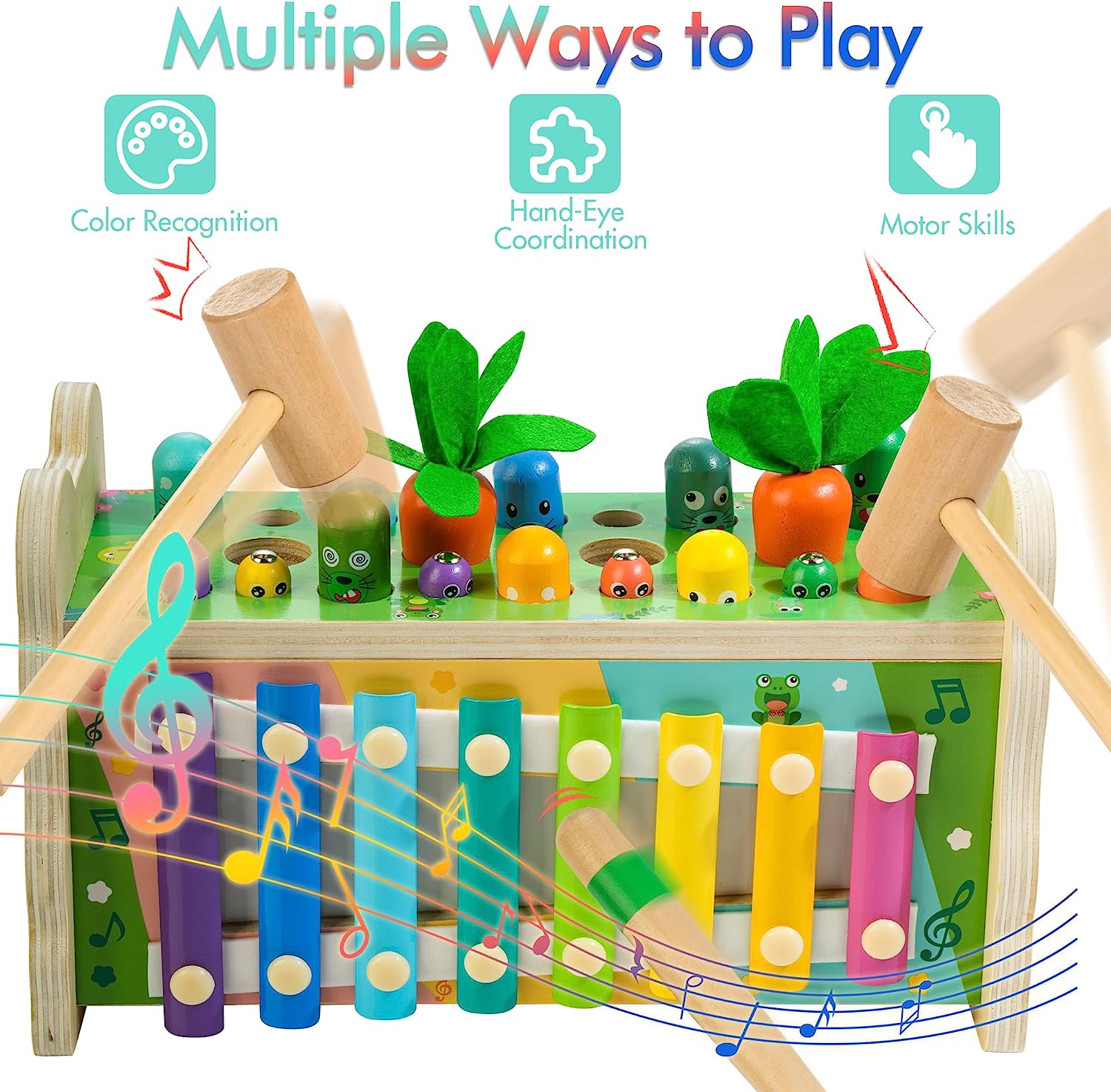 Jouet Montessori en bois avec Xylophone, Pic, Jeu de récolte de carottes, Cadeau d'activités éducatives pour les enfants de 1 à 4 ans. AmtreenOfficial
