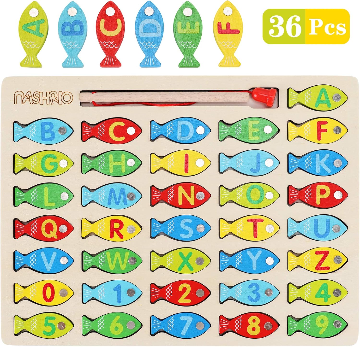 Jeu de pêche magnétique en bois pour les tout-petits l Puzzle à compter avec des chiffres et des lettres l Jouets éducatifs 3 4 5 ans King of Toys