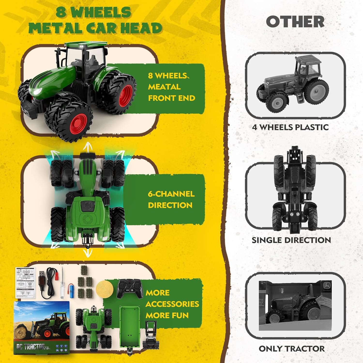 Tracteur Télécommandé | Ensemble de Tracteur et Remorque RC Jouet de Ferme Métal pour Enfants de 3 à 9 Ans King of Toys