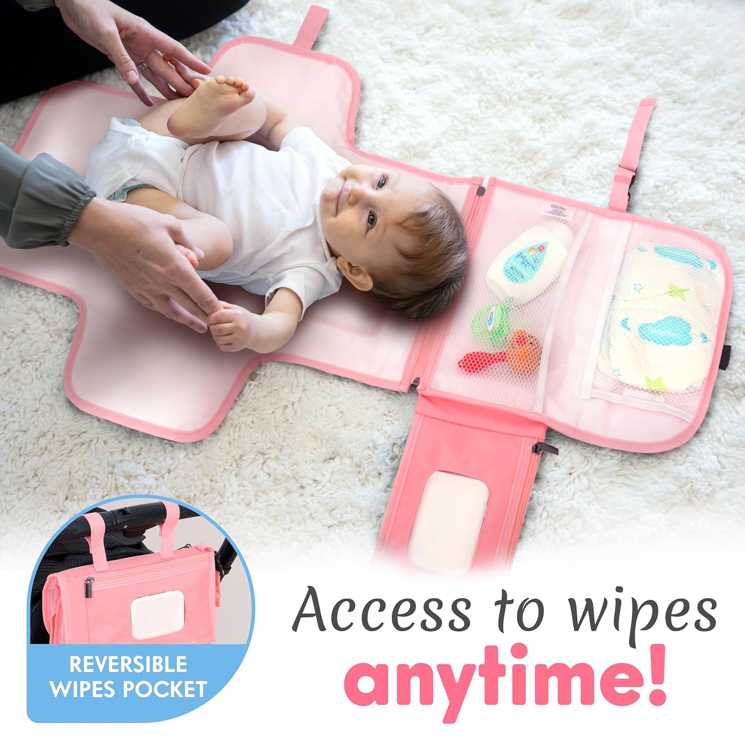 Matelas à Langer Portable Pliable pour Bébé - Kit de Voyage 3-en-1 avec Poches et Tapis à Langer Imperméable pour Nouveau-Né
