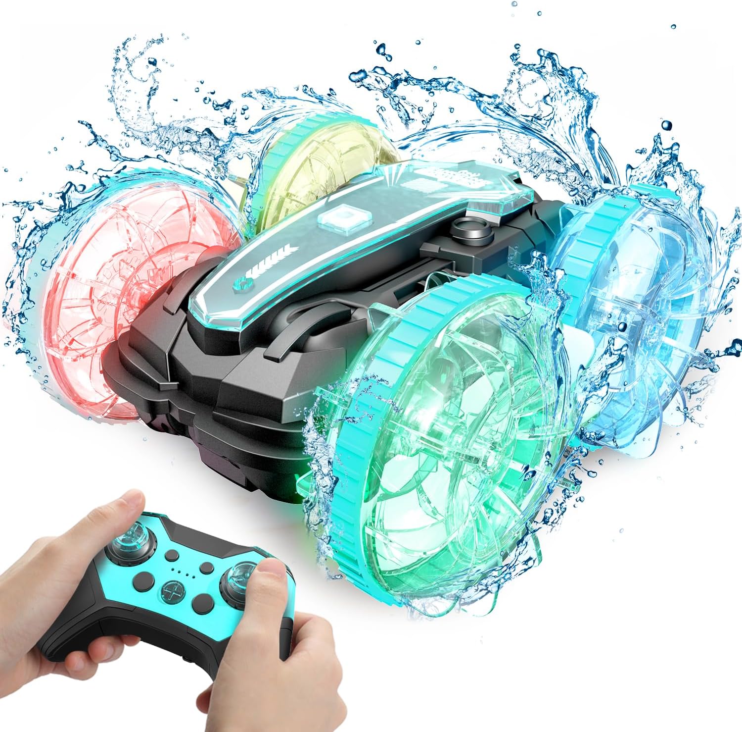 Voiture télécommandée tout-terrain avec couleurs l Voiture cascadeuse étanche et rotation à 360 degrés De Speelgoed Koning