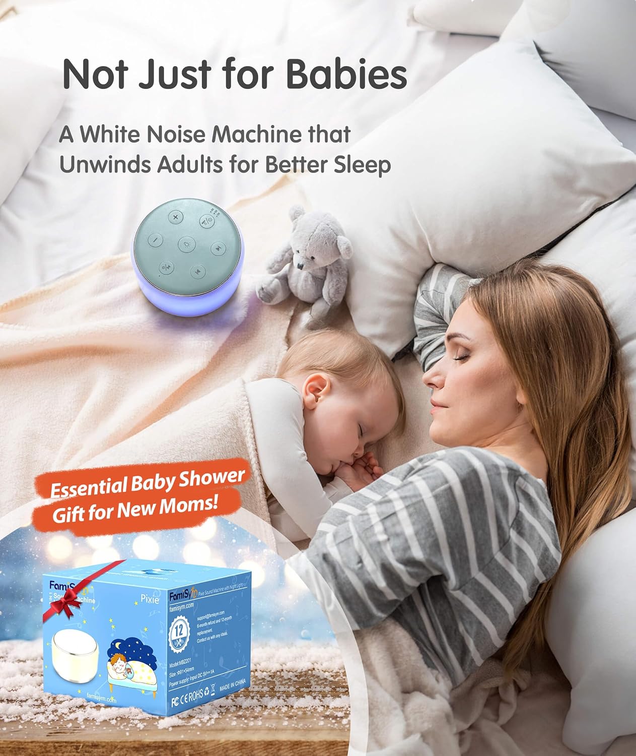 Machine à Bruit Blanc Rechargeable pour Bébé et Adulte - Veilleuse Musique 34 Sons Apaisants - Aide au Sommeil Portable pour Voyage et Maison