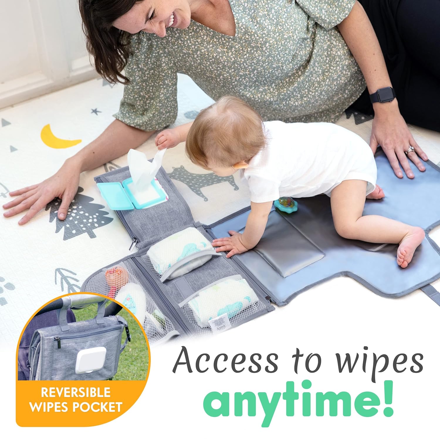 Matelas à Langer Portable Pliable pour Bébé - Kit de Voyage 3-en-1 avec Poches et Tapis à Langer Imperméable pour Nouveau-Né