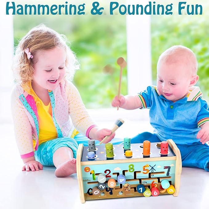Jeu de marteau en bois Jouets Montessori l 12+ mois l Filles et garçons De Speelgoed Koning