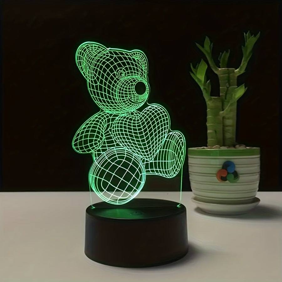 Veilleuse 3D Ours en Cœur | Lampe de chevet USB dessin animé avec 16 couleurs Idée Cadeau King of Toys