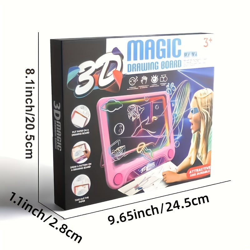 Tableau de Dessin Lumineux 3D pour Enfants | Jouet Créatif avec Stylos Colorés et Effets Magiques – Cadeau de Noël, Halloween et Nouvel An