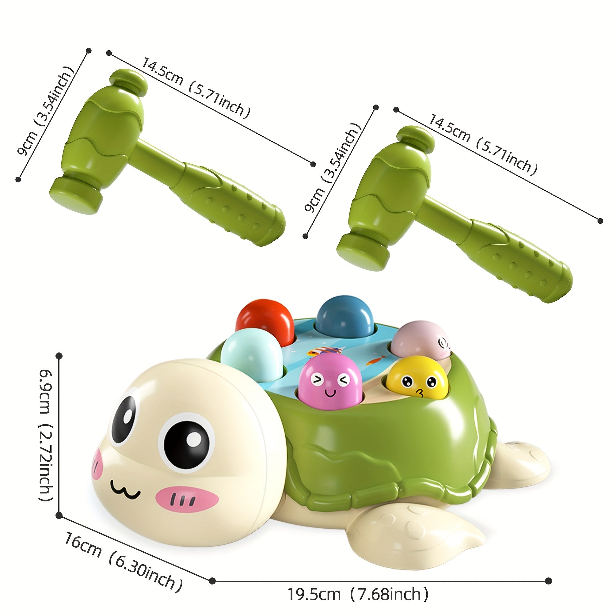 Jeu de Taper la Taupe "Tortue Marteau" pour Enfants 3 Ans et Plus - Jeu Interactif à Deux Marteaux pour la Coordination Œil-Main