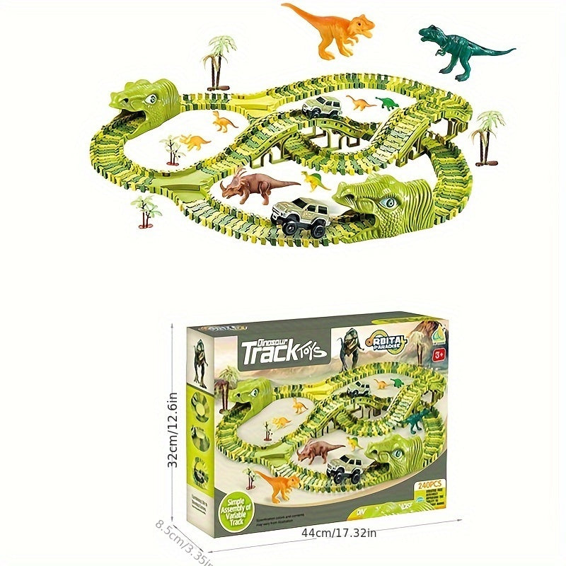 Circuit de Dinosaures Électrique DIY pour Enfants 3 Ans et Plus - Piste de Course Flexible Jurassique avec Figurines pour Garçons et Filles - Jouet Éducatif Assemblage