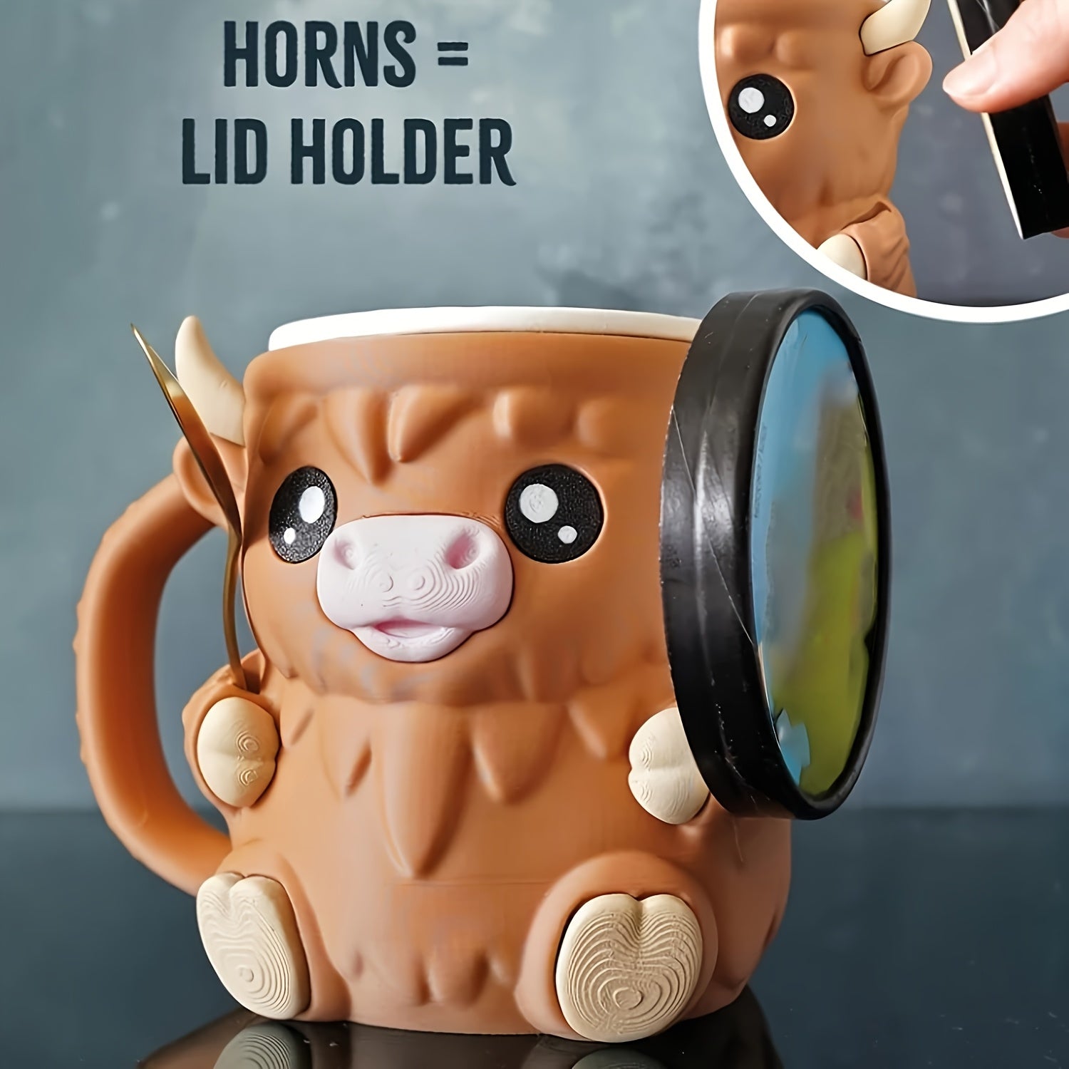 Mug Support Vache Écossaise 3D pour Boissons - Tasse Décorative avec Rangement Secret - Idéal Cadeau Fêtes et Décoration Maison