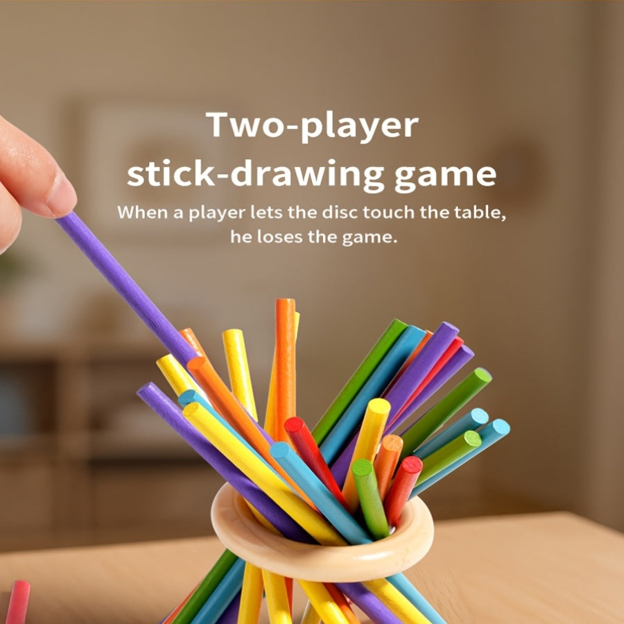 Jeu d'Adresse en Bois 3-en-1 "Tour à Bâtonnets" pour Enfants 3 Ans et Plus - Jeu de Réflexion et Sensoriel pour la Motricité Fine et les Couleurs