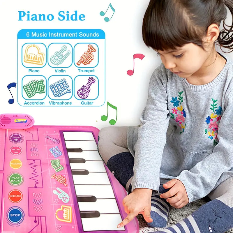 2 en 1 Piano Clavier pour Bébé Filles & Tapis de Batterie avec Baguettes - Jouets Musicaux d'Éveil Sensoriel Speelgoed Koning