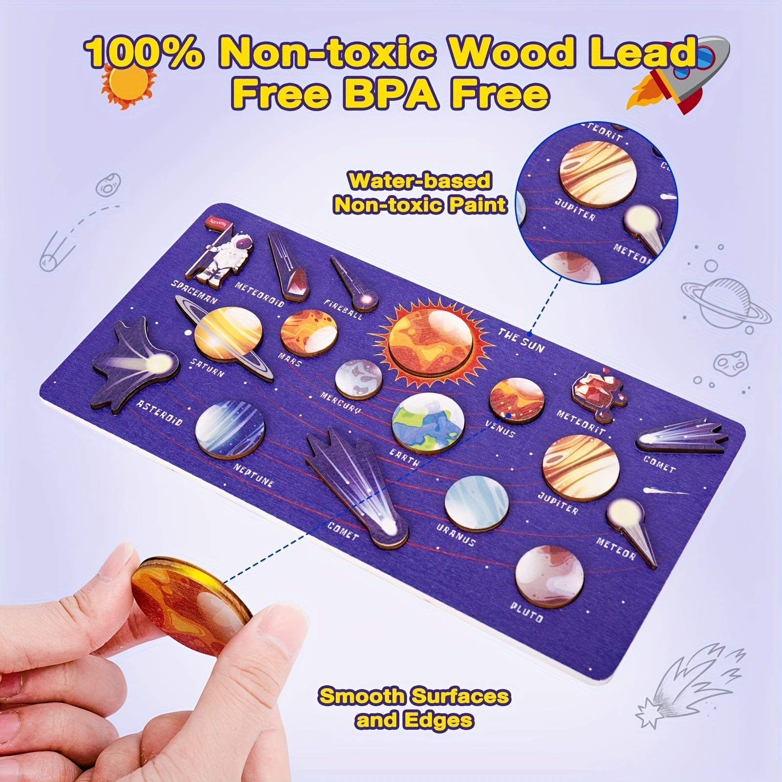 Puzzle en Bois du Système Solaire | Jouets Éducatifs pour Enfants, Activités d'Apprentissage et de Développement pour les Tout-Petits dès 2+ Ans King of Toys