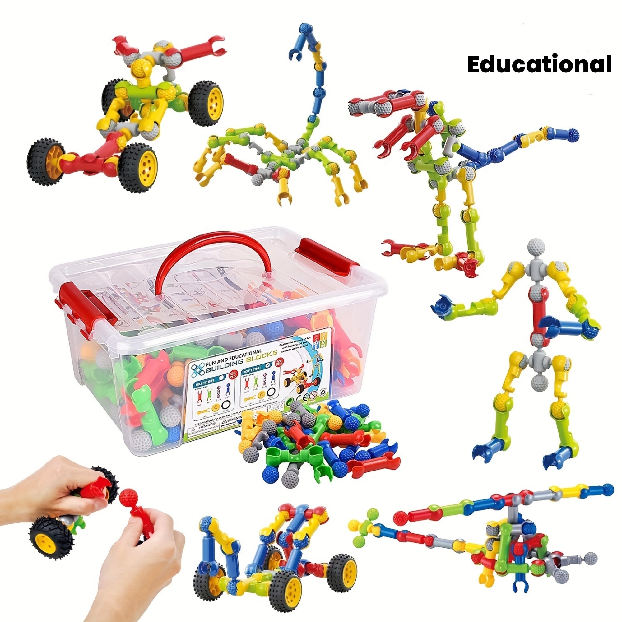 Blocs de Construction STEM Éducatifs pour Enfants 3 Ans et Plus - Kit d'Assemblage Créatif avec Boîte de Rangement - Jouet Idéal Garçons et Filles