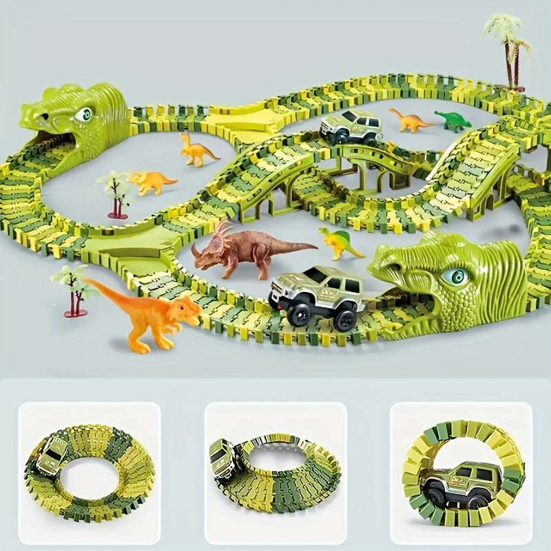 Circuit de Dinosaures Électrique DIY pour Enfants 3 Ans et Plus - Piste de Course Flexible Jurassique avec Figurines pour Garçons et Filles - Jouet Éducatif Assemblage