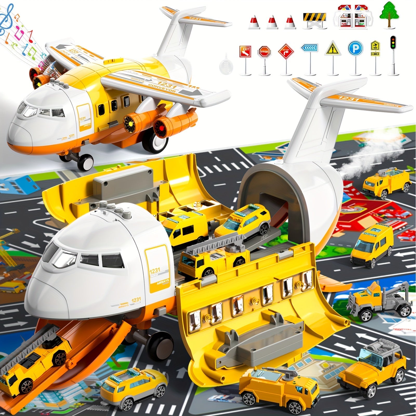 Avion Jouet pour Enfants de 3 Ans | Avion de Transport Grand Modèle avec 10 Voitures | Cadeau de Noël et Halloween | Jouet Éducatif et Fun pour Enfants King of Toys