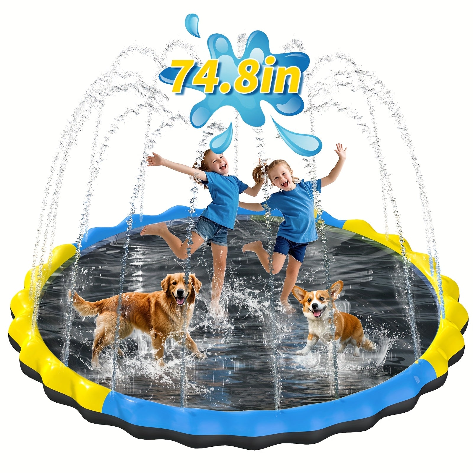Tapis de Jeu Arroseur Antidérapant 170 cm pour Enfants & Chiens – Fontaine Centrale pour Été
