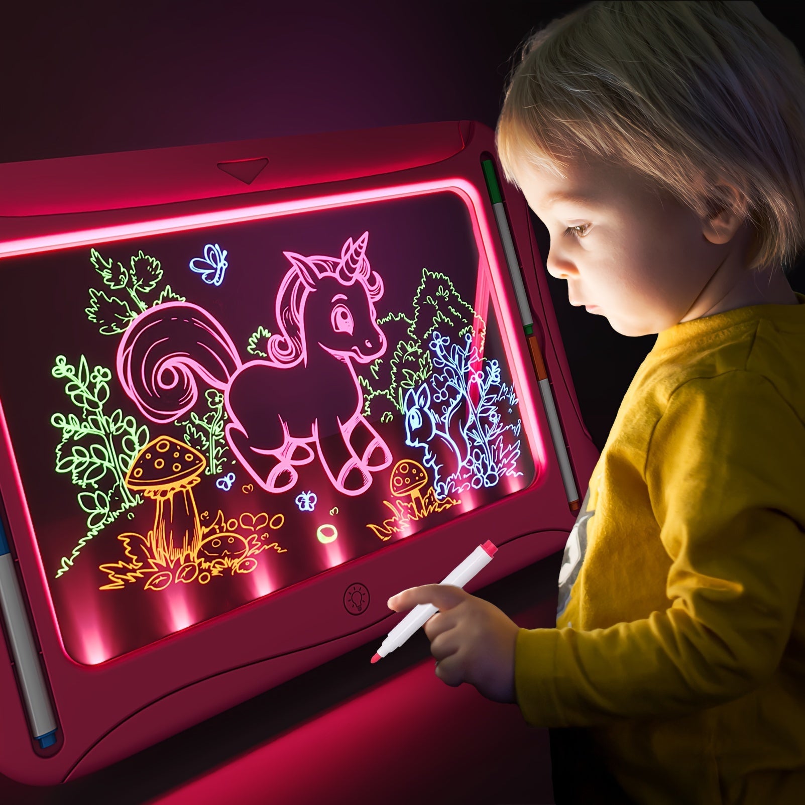 Tablette à Dessin LED pour Enfants 3+ | Planche Lumineuse avec Cartes Double Face et Stylos Lumineux | Jouet Créatif et Éducatif, Cadeau d'Anniversaire ou Noël - Vert et Rouge Rose King of Toys