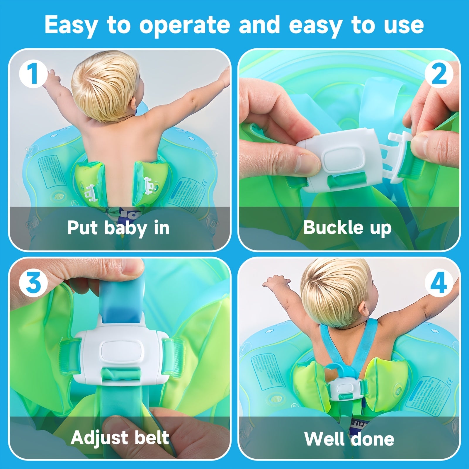 Bouée de Natation Gonflable Bébé avec Protection Solaire UPF50+ - Siège de Sécurité Réglable pour Enfants 3-36 Mois - Jouet de Piscine Dauphin